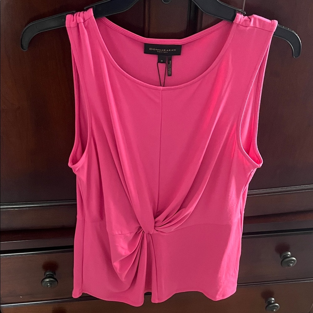 Donna Karan Vibrant Pink Twist-Front Blouse